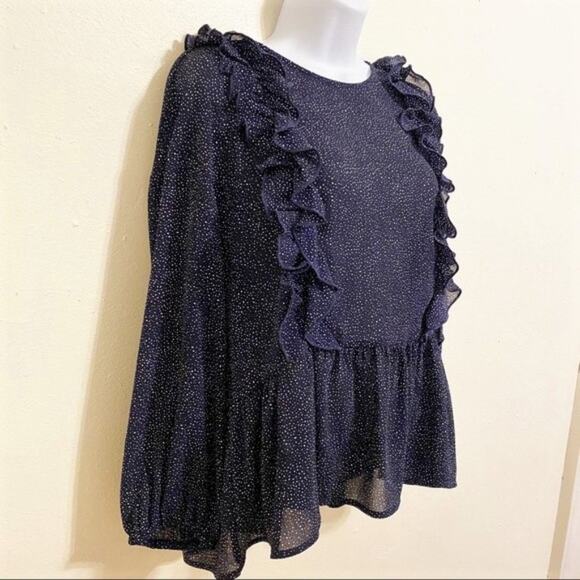 H&M Blue & White Speckled Peplum Ruffle Blouse, Size Small (6), NWT! - Picture 4 of 8